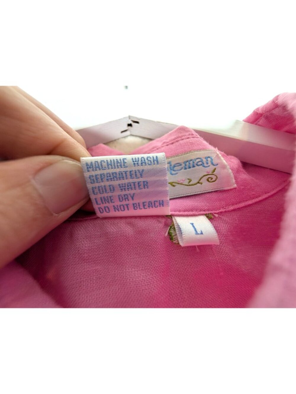 Casey Coleman Womens Pink Linen Paw Print Embroidered Button-Down Shirt Size L - Picture 5 of 11